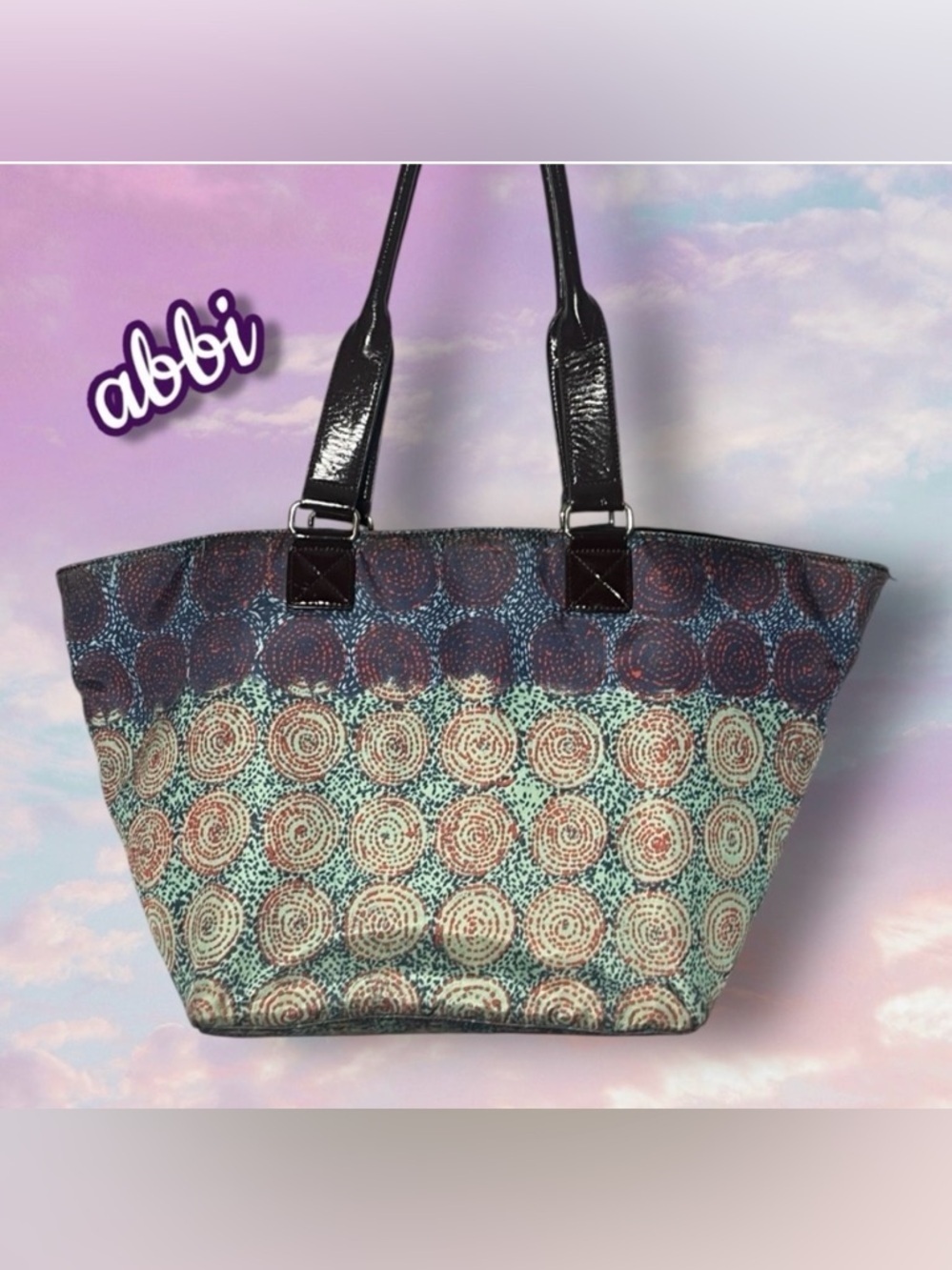 ABBI Embroidered Canvas Tote Bag Geometric Swirl Medallion Shoulder Bag Handbag